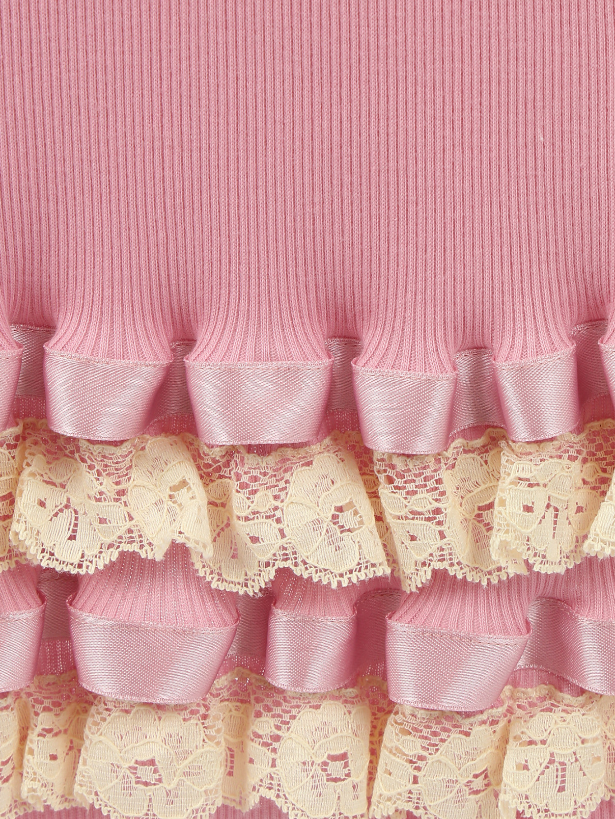 Сорочка из хлопка декорированная кружевом и атласными лентами Giottino  –  Деталь1  – Цвет:  Розовый