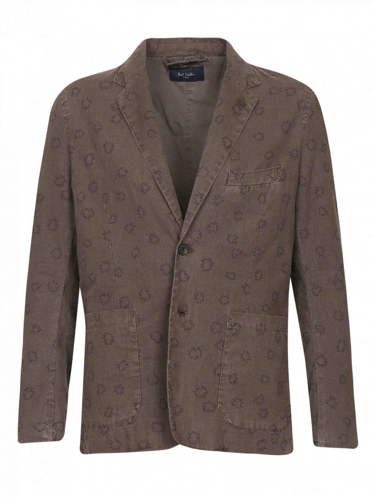 Пиджак из льна и хлопка с узором Paul Smith  –  Общий вид  – Цвет:  Коричневый