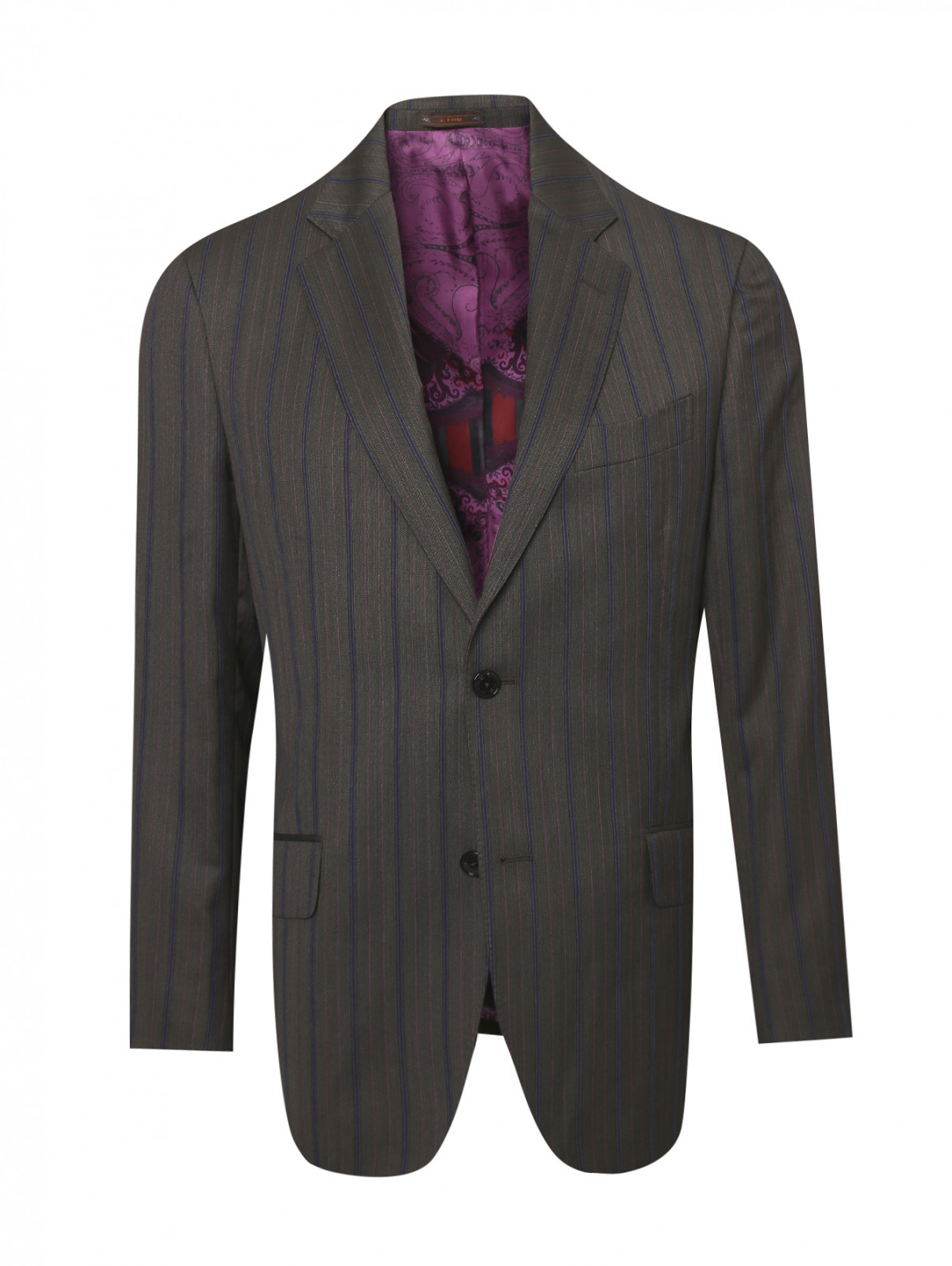 Пиджак однобортный из шерсти с узором "полоска" Etro  –  Общий вид  – Цвет:  Коричневый