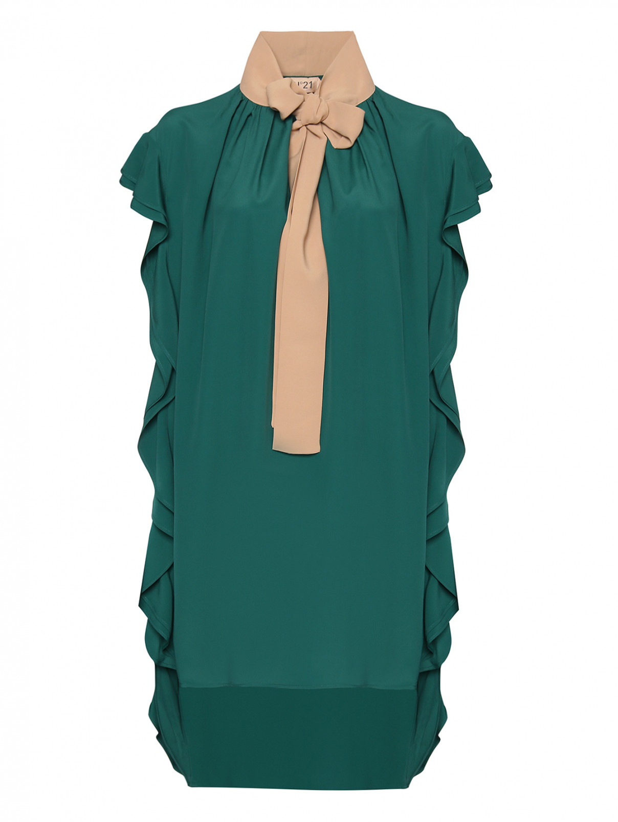 Платье прямого силуэта с декоративным воланом N21  –  Общий вид  – Цвет:  Зеленый
