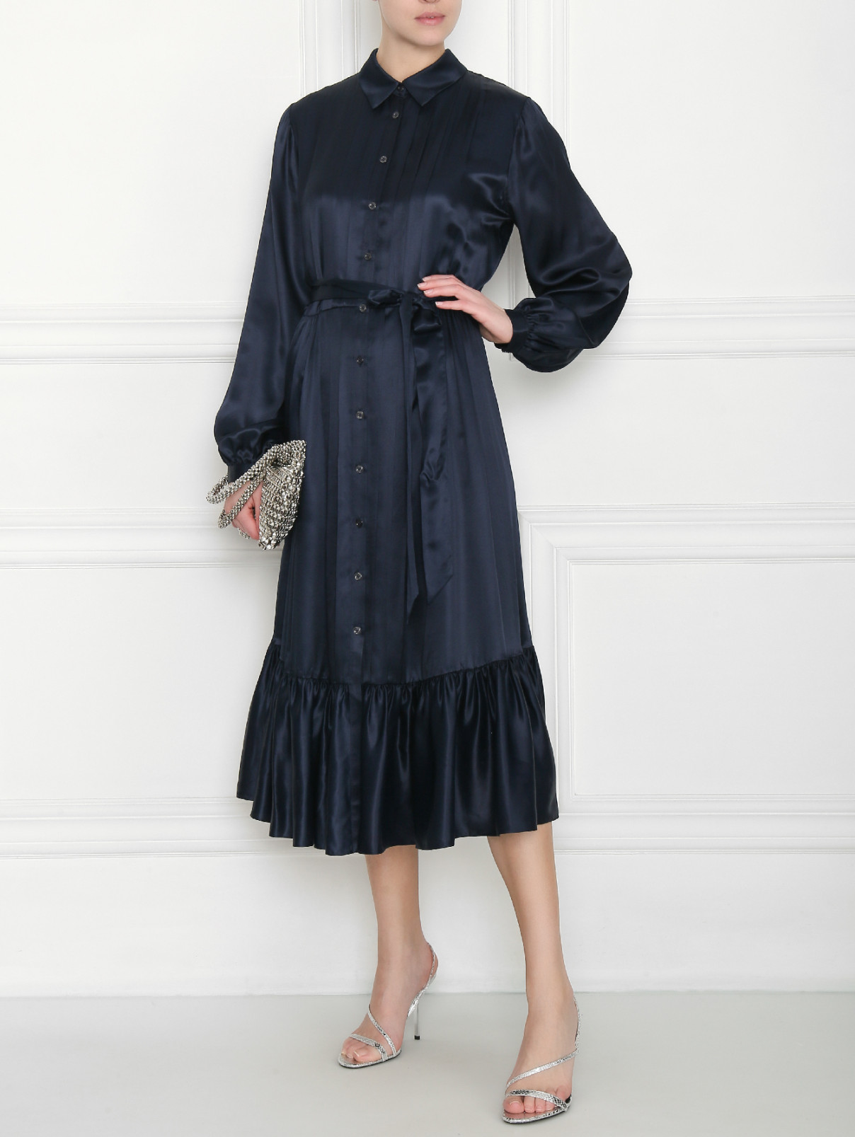 платье на пуговицах из вискозы и шелка Temperley London  –  МодельОбщийВид  – Цвет:  Синий