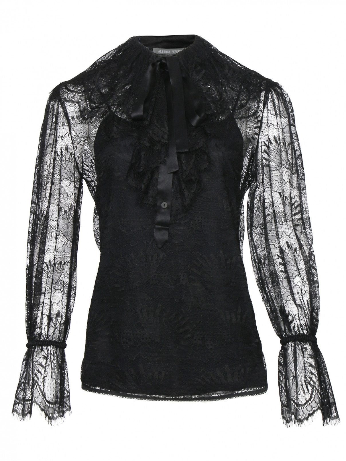 Блуза однотонная из кружева Alberta Ferretti  –  Общий вид  – Цвет:  Черный