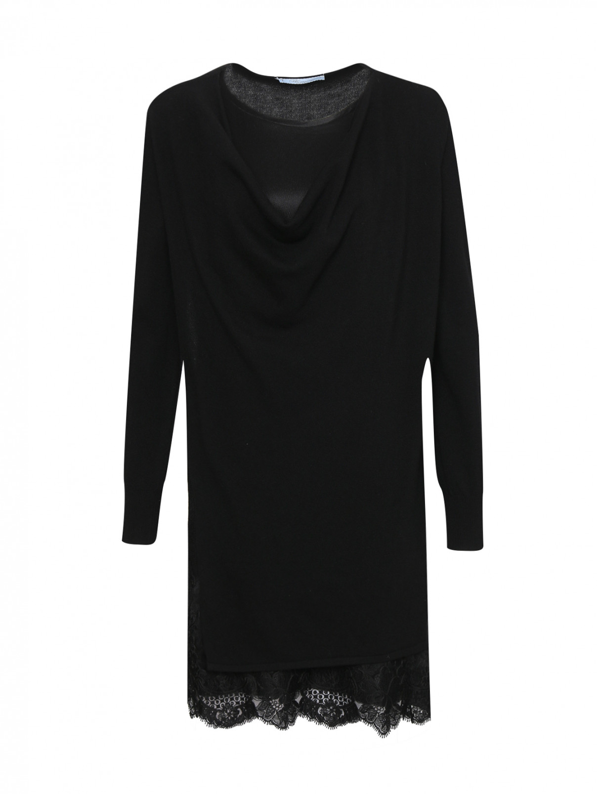 Комбинированное платье с кружевной отделкой Blumarine  –  Общий вид  – Цвет:  Черный