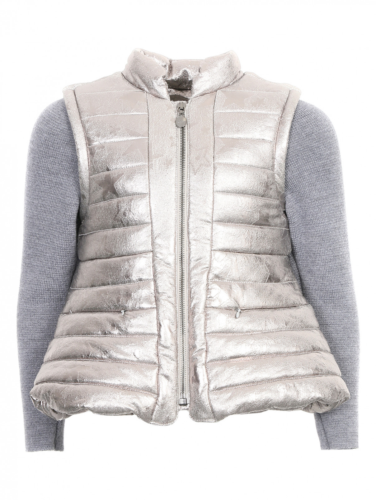 Куртка цвета металлик с отстегивающимися трикотажными рукавами Baby Dior  –  Общий вид  – Цвет:  Серый