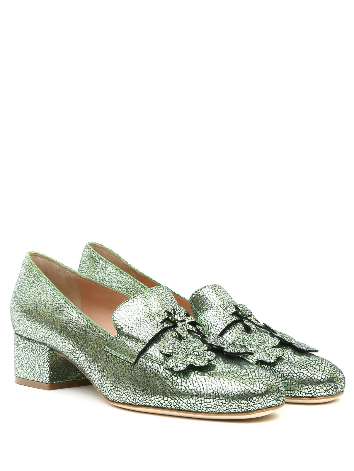 Туфли из фактурной кожи на низком каблуке Alberta Ferretti  –  Общий вид  – Цвет:  Зеленый