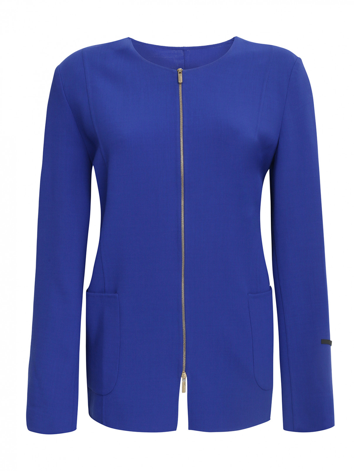 Жакет с карманами из смешанной шерсти Marina Rinaldi  –  Общий вид  – Цвет:  Синий