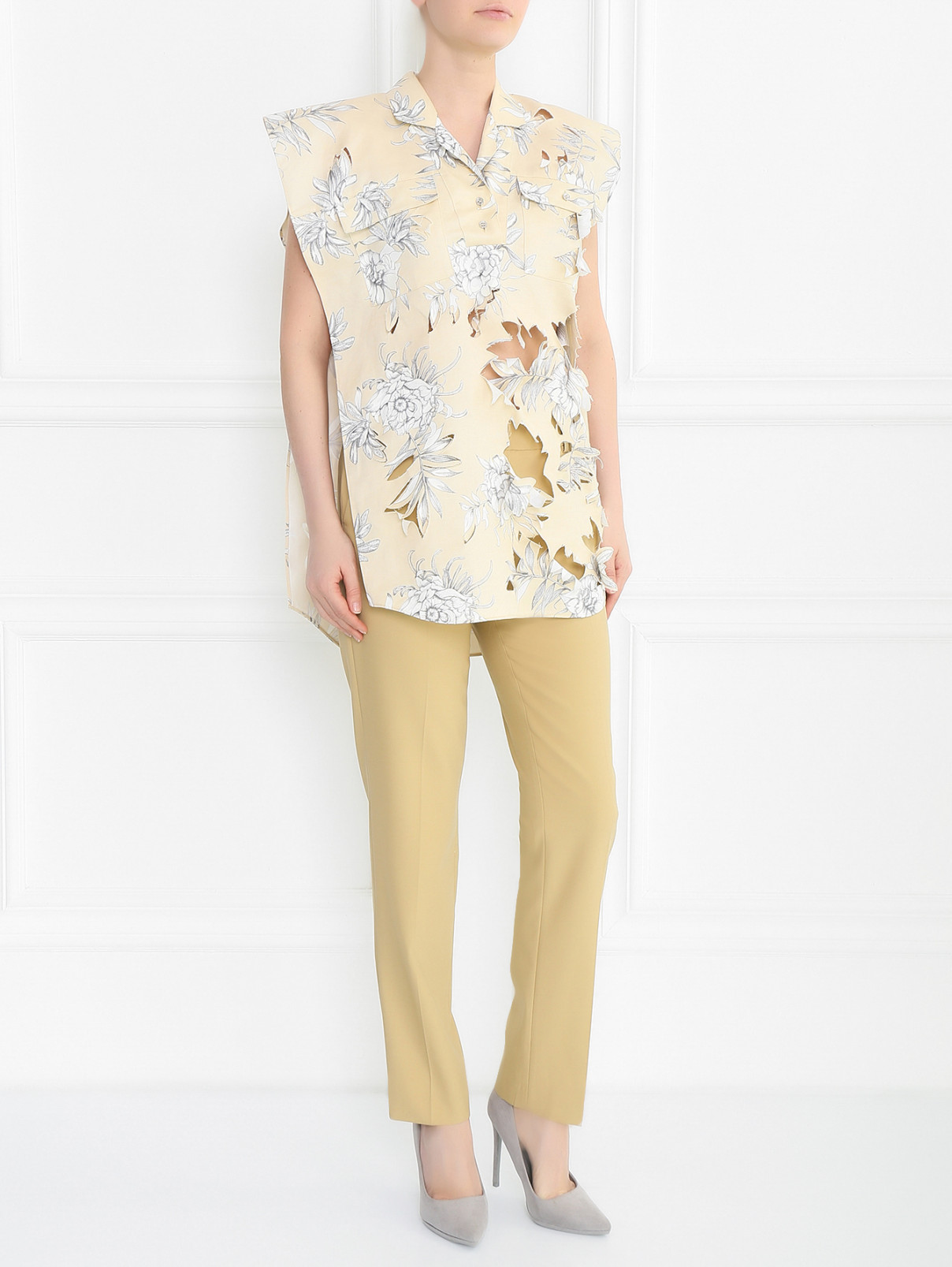 Блуза из хлопка с прорезными деталями Maison Margiela  –  Модель Общий вид  – Цвет:  Бежевый