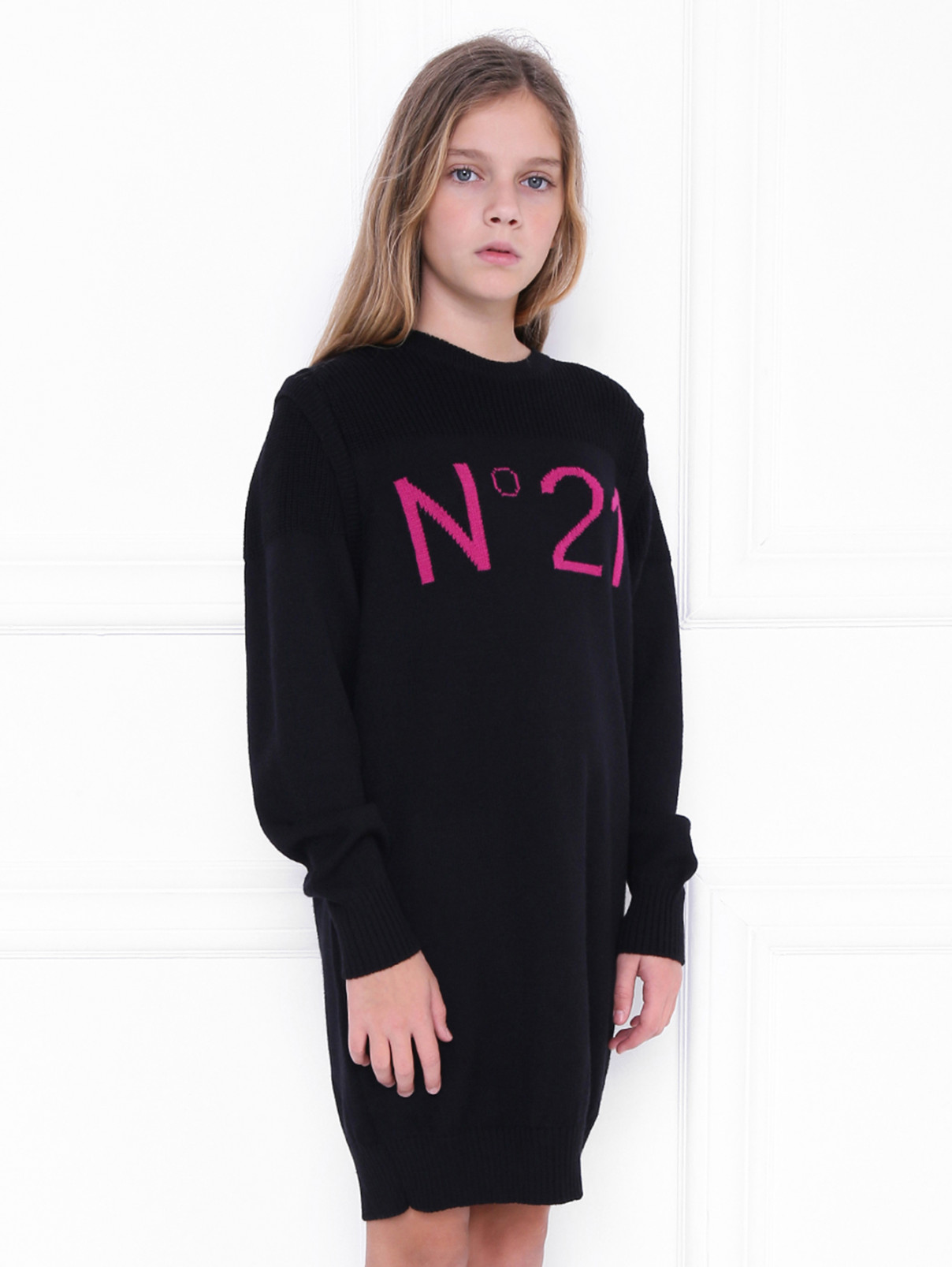 Трикотажное платье с логотипом N21  –  МодельВерхНиз  – Цвет:  Черный