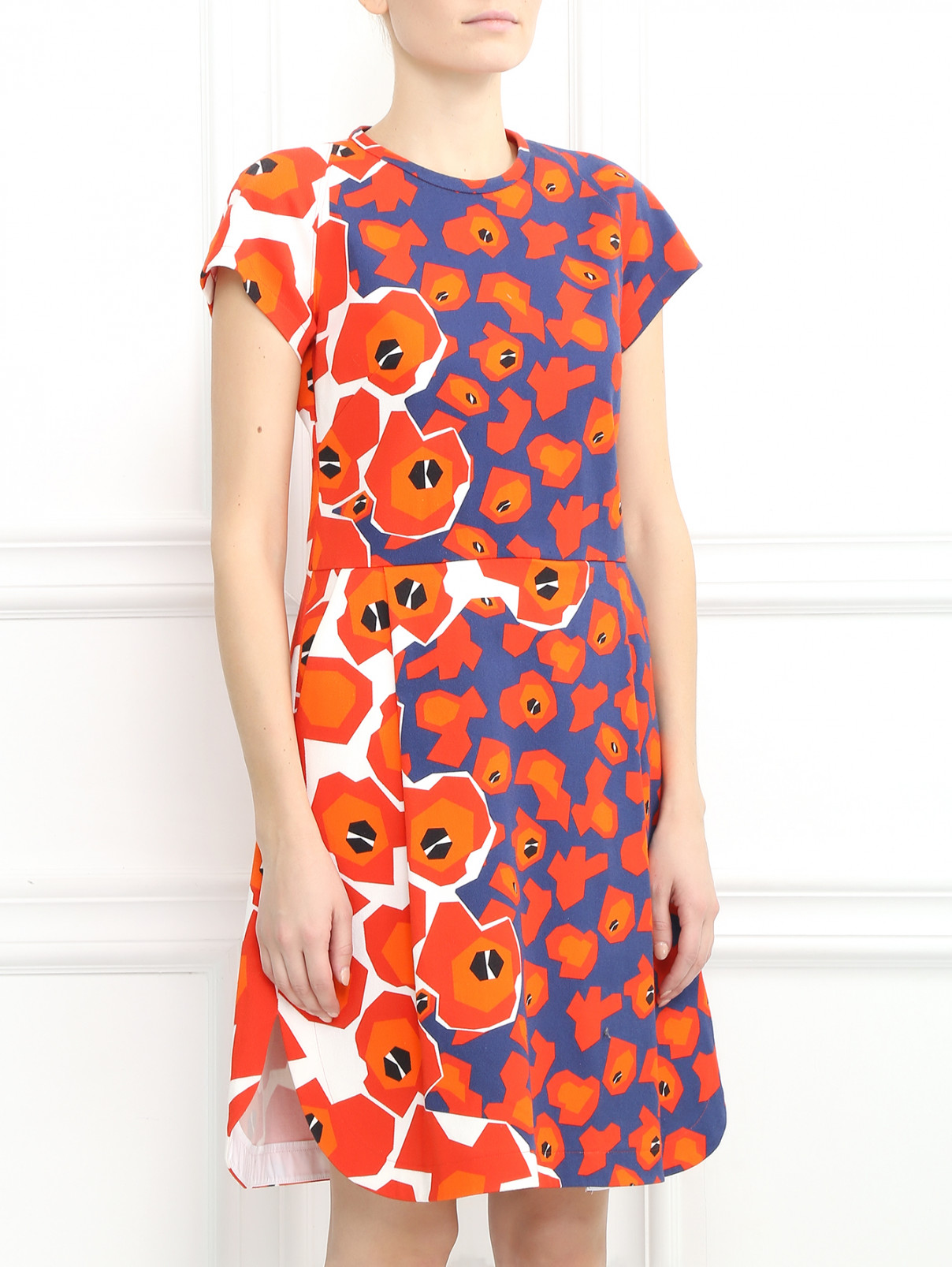 Платье из хлопка с цветочным узором Jil Sander Navy  –  Модель Верх-Низ  – Цвет:  Узор