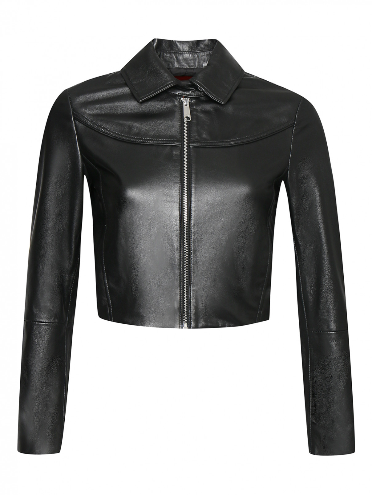 Укороченная куртка из кожи Max&Co  –  Общий вид  – Цвет:  Черный