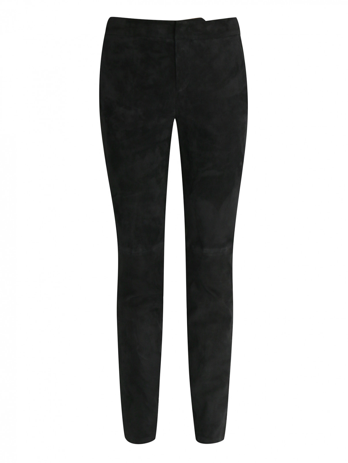 Зауженные брюки из замши с молниями сбоку Strenesse  –  Общий вид  – Цвет:  Черный