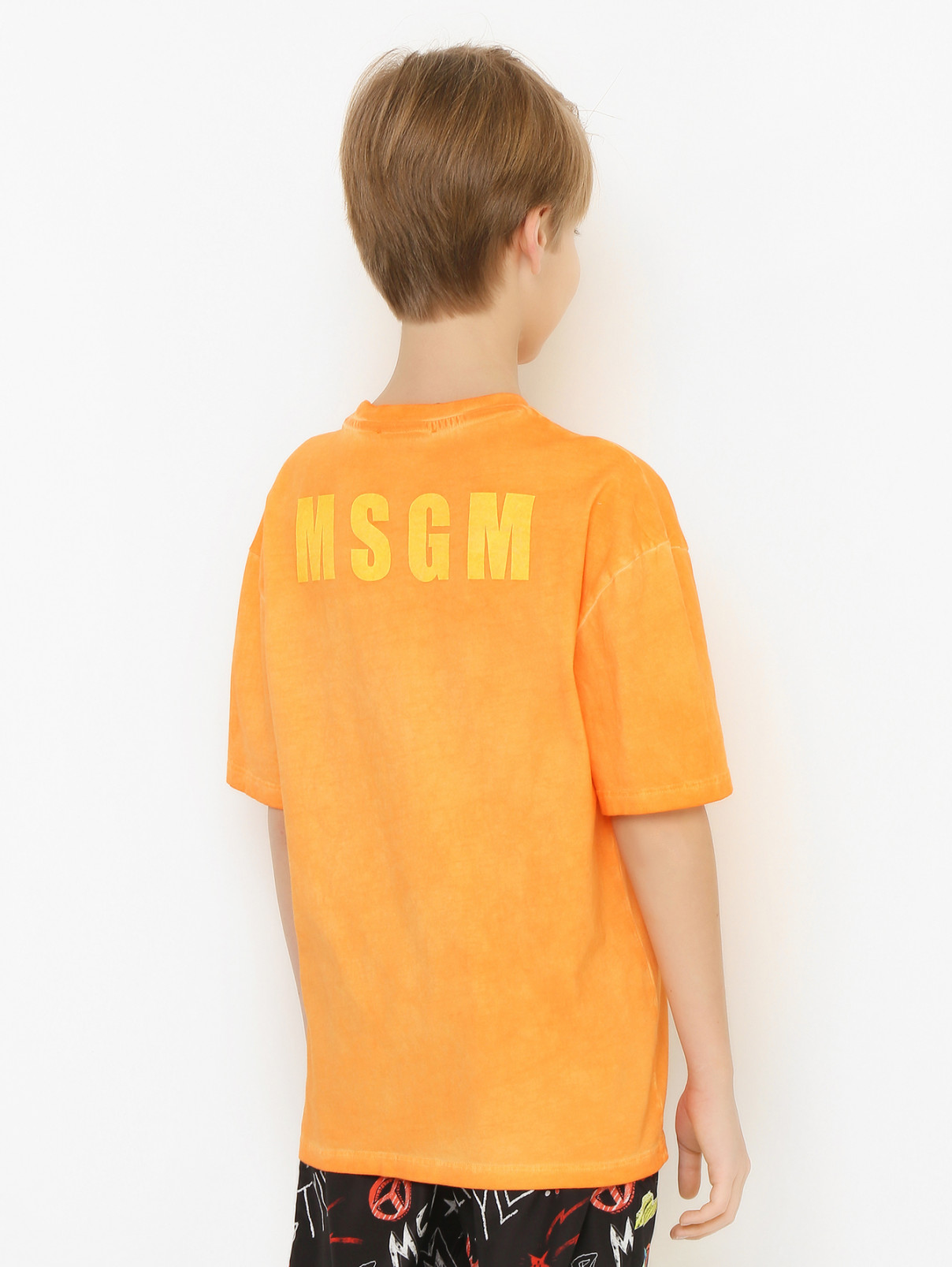 Трикотажная футболка с принтом MSGM  –  МодельВерхНиз1  – Цвет:  Оранжевый