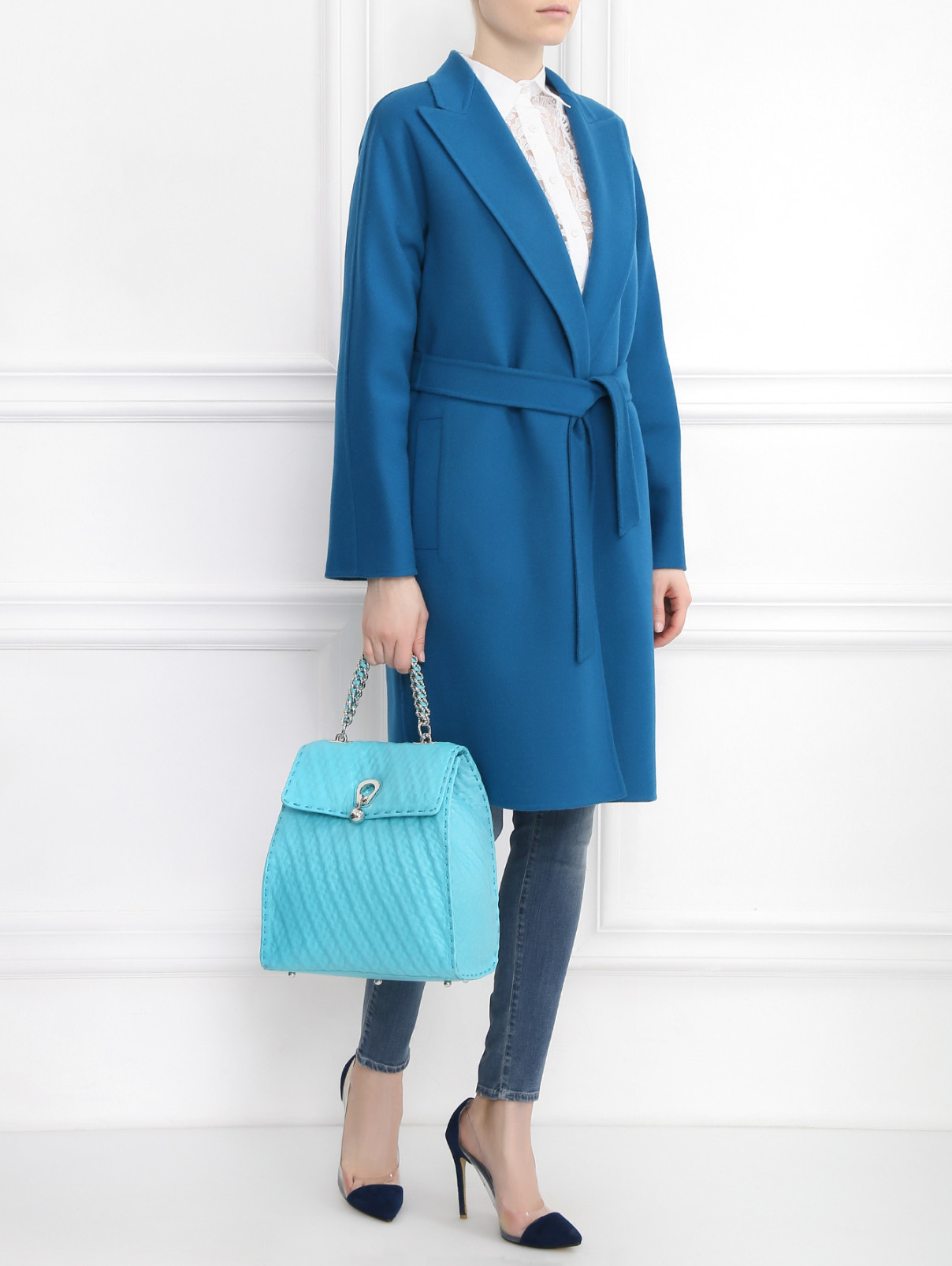 Рюкзак из фактурной кожи Ermanno Scervino  –  Модель Общий вид  – Цвет:  Синий