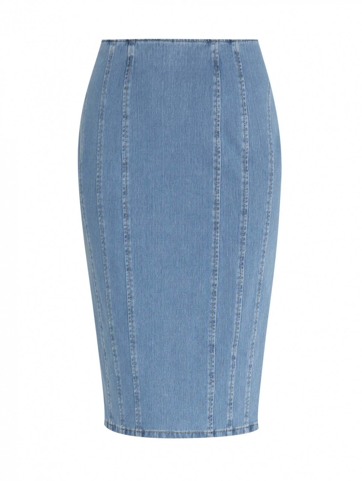 Джинсовая юбка-карандаш с декоративными отстрочками Ashley Graham x Marina Rinaldi  –  Общий вид  – Цвет:  Синий
