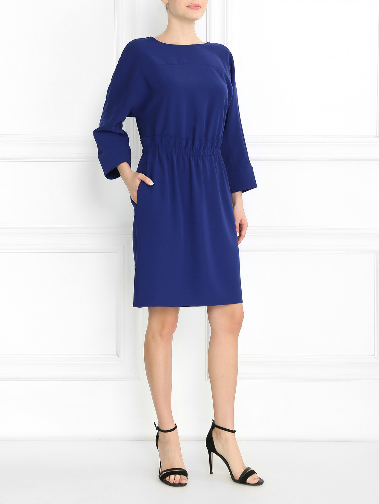 Платье-мини с драпировкой Armani Collezioni  –  Модель Общий вид  – Цвет:  Синий