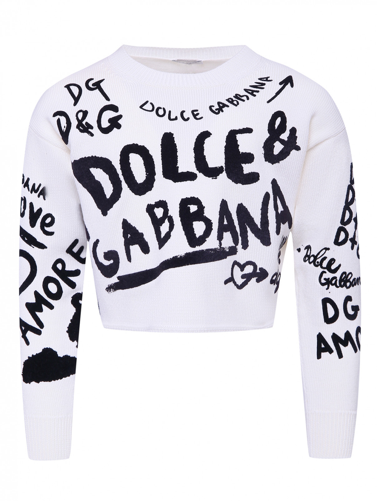 Шерстяной джемпер с фактурным принтом Dolce & Gabbana  –  Общий вид  – Цвет:  Белый