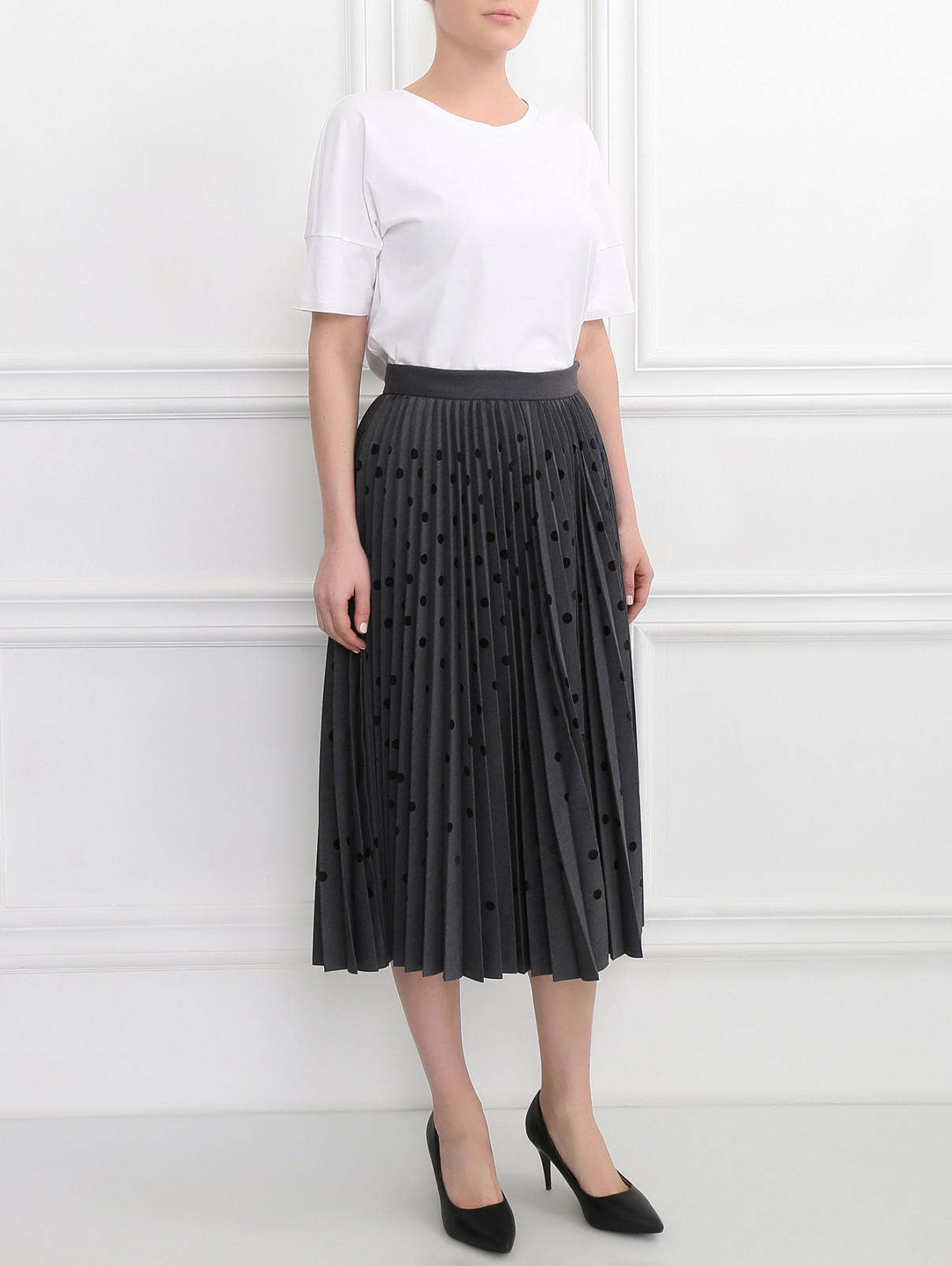 Плиссированная юбка с узором "горох" MSGM  –  Модель Общий вид  – Цвет:  Серый