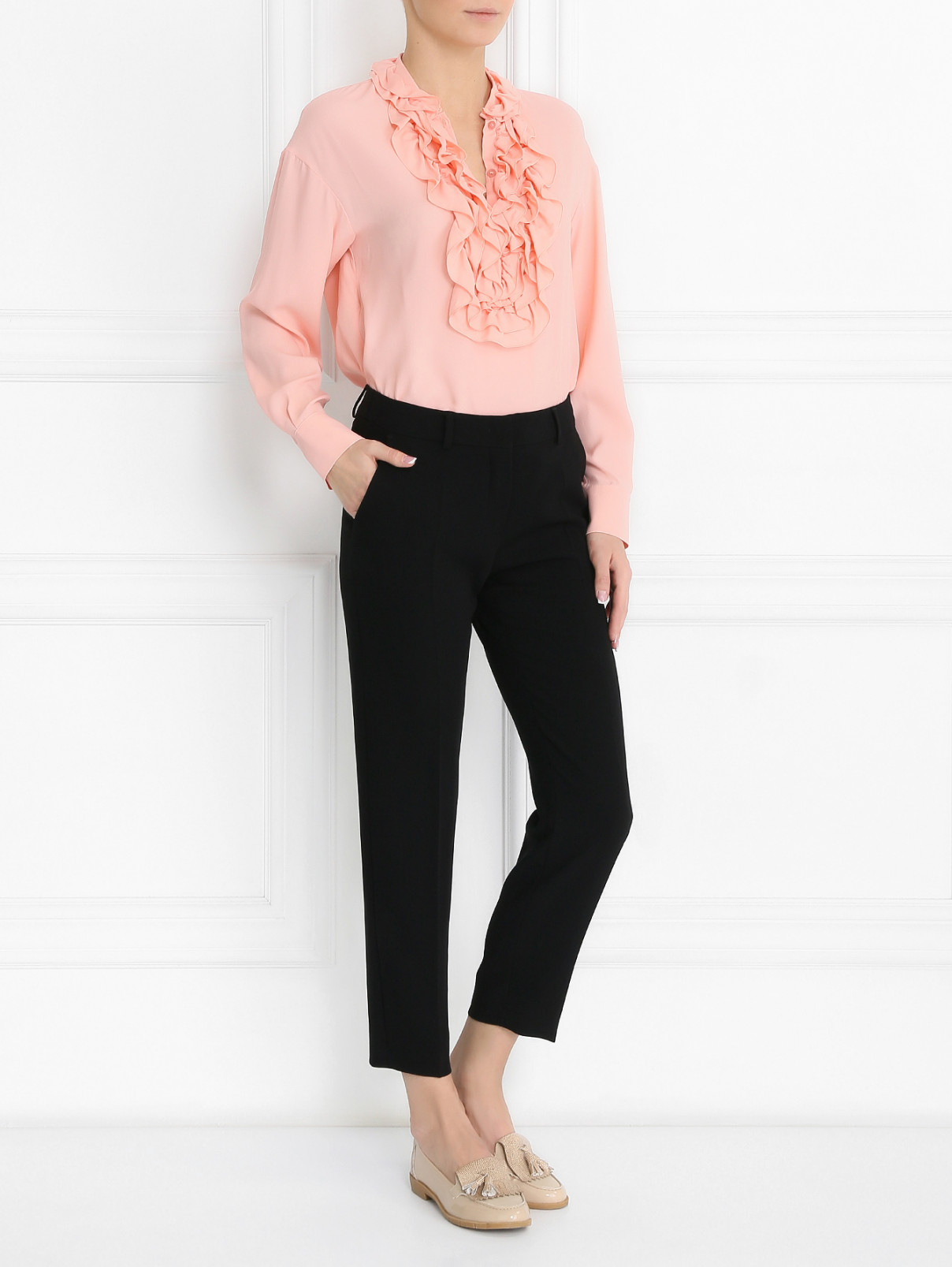 Блуза из смешанного шелка с жабо Moschino Boutique  –  Модель Общий вид  – Цвет:  Розовый