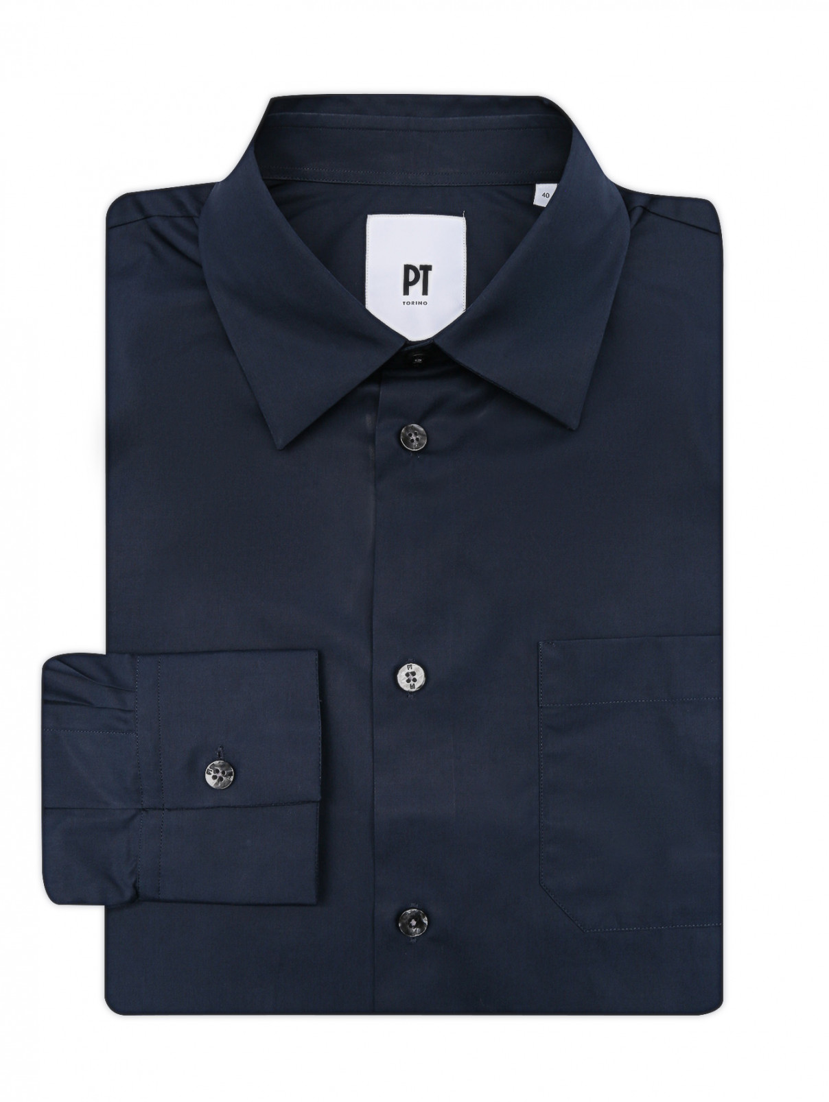 Рубашка из хлопка с карманом PT Torino  –  Общий вид  – Цвет:  Синий