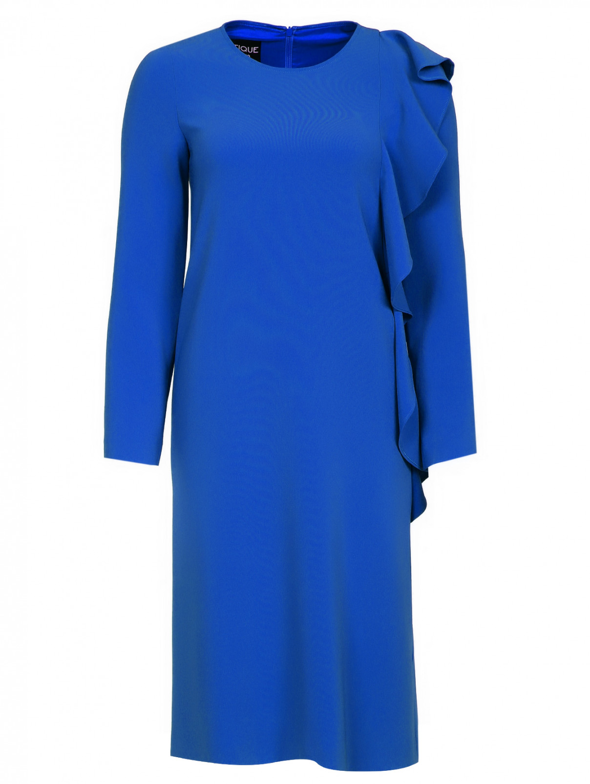 Платье-миди с драпировкой и длинным рукавом Moschino Boutique  –  Общий вид  – Цвет:  Синий