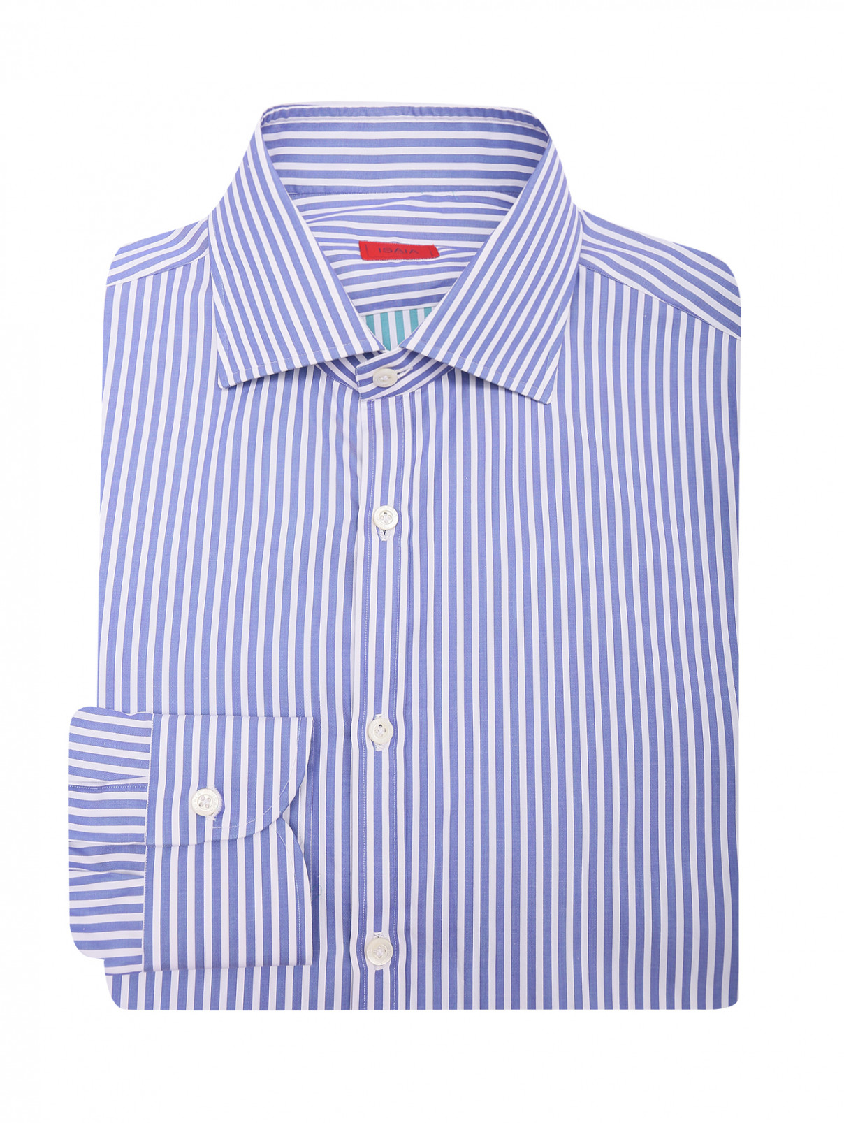 Рубашка из хлопка с узором полоска Isaia  –  Общий вид  – Цвет:  Синий