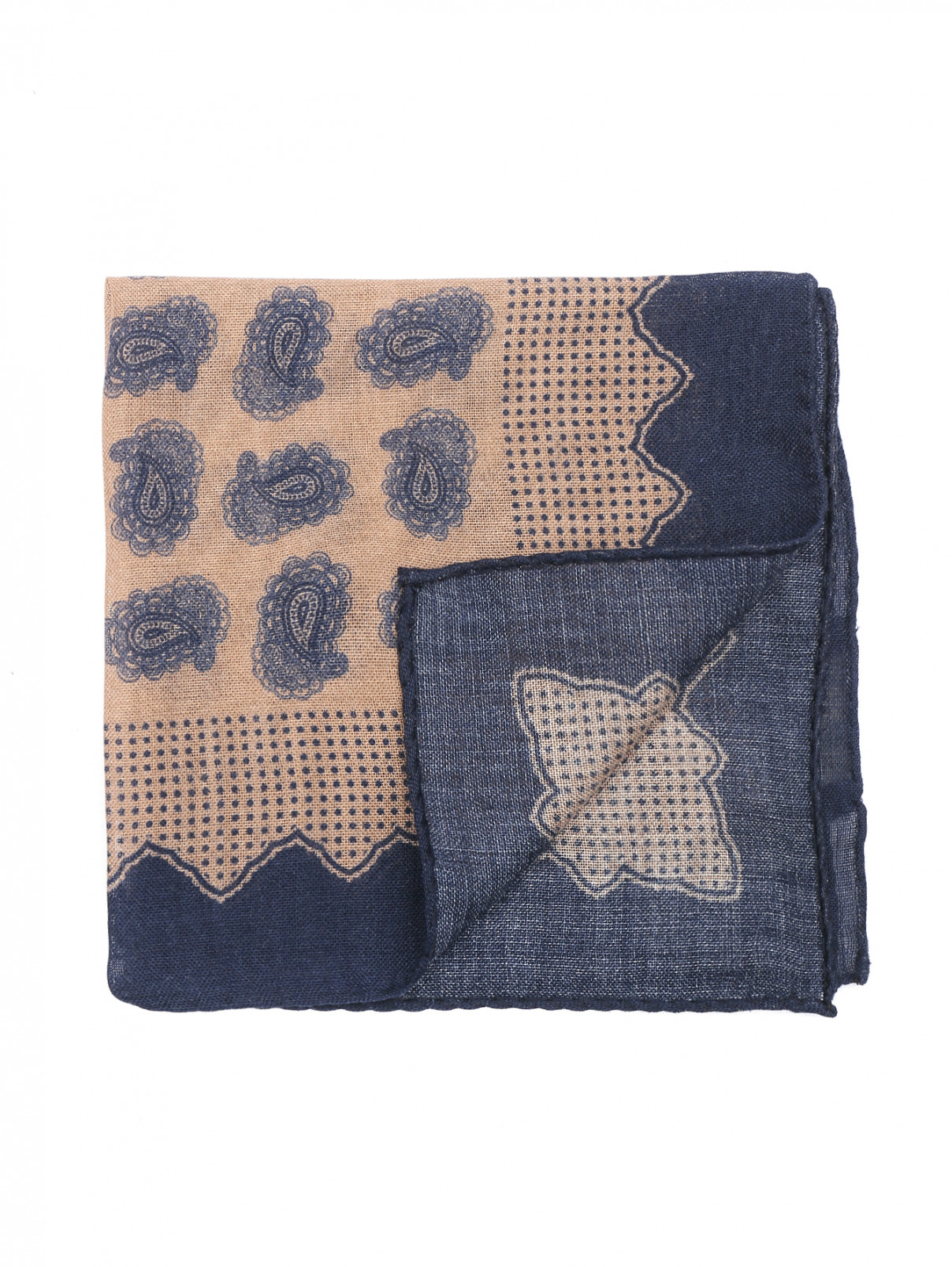 Карманный платок из шерсти с узором LARDINI  –  Общий вид  – Цвет:  Синий