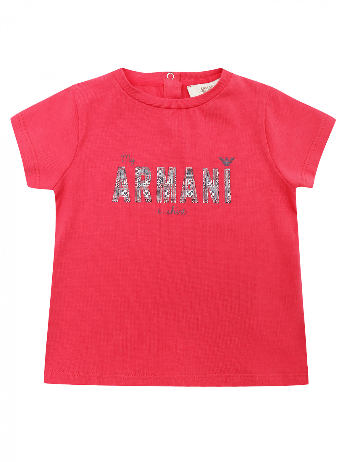 Футболка хлопковая с принтом Armani Junior  –  Общий вид  – Цвет:  Розовый