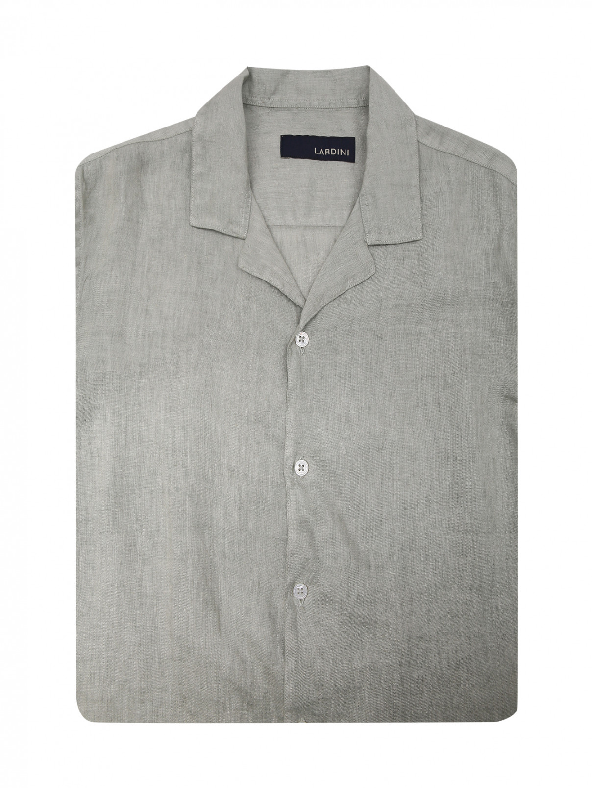 Рубашка из льна с короткими рукавами LARDINI  –  Общий вид  – Цвет:  Зеленый