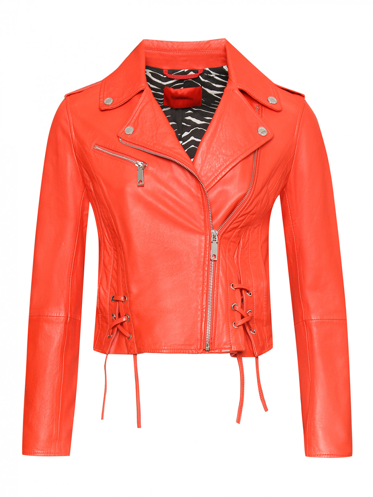 Куртка из гладкой кожи на молнии Max&Co  –  Общий вид  – Цвет:  Красный