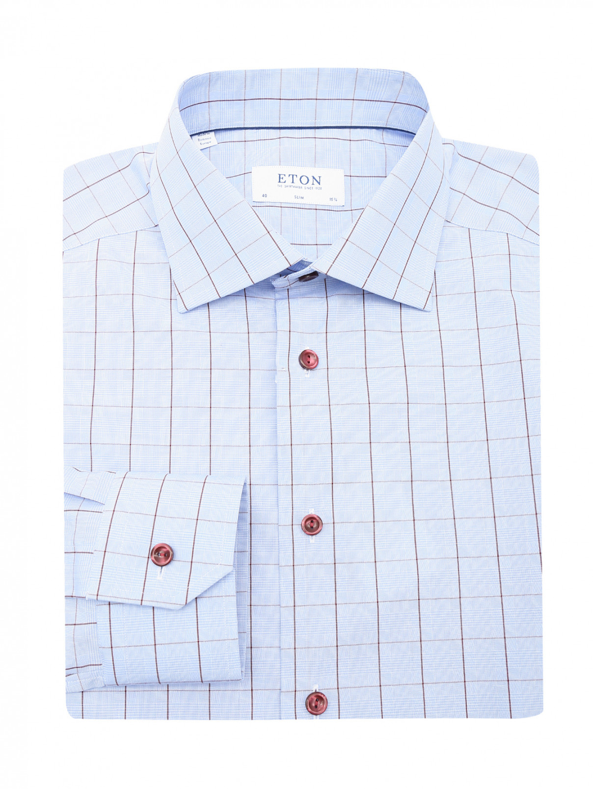 Рубашка из хлопка с узором "клетка" Eton  –  Общий вид  – Цвет:  Синий