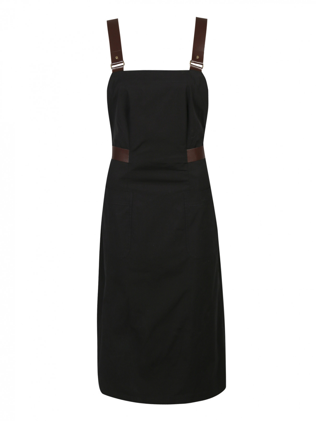 Платье- сарафан из хлопка с кожаными ремешками Alberta Ferretti  –  Общий вид  – Цвет:  Черный