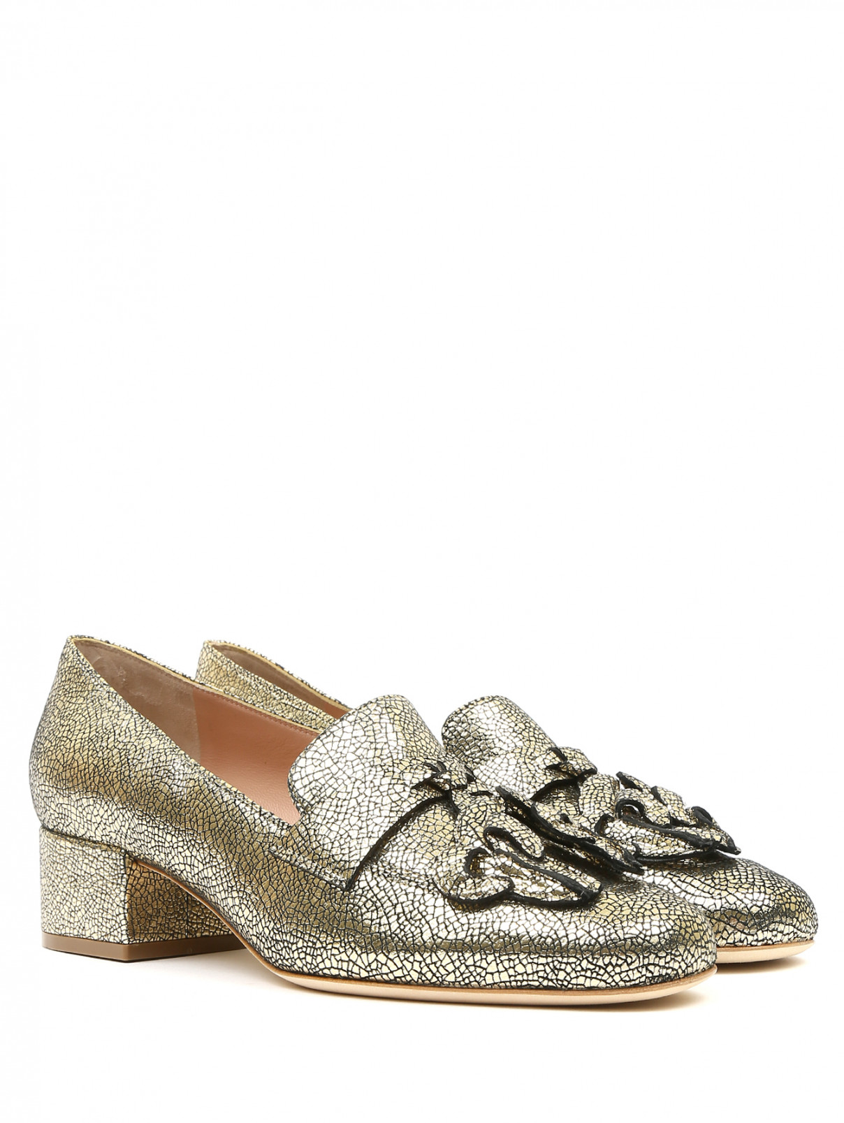 Туфли из фактурной кожи на низком каблуке Alberta Ferretti  –  Общий вид  – Цвет:  Золотой