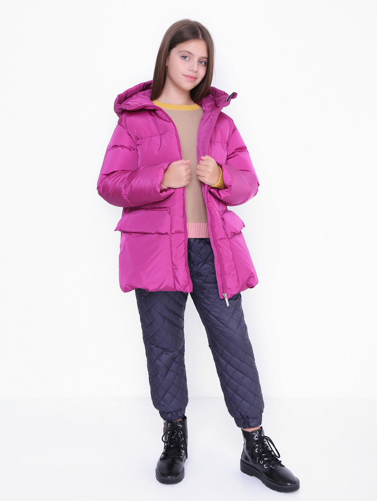 Пуховая куртка с капюшоном Freedomday  –  МодельОбщийВид  – Цвет:  Розовый