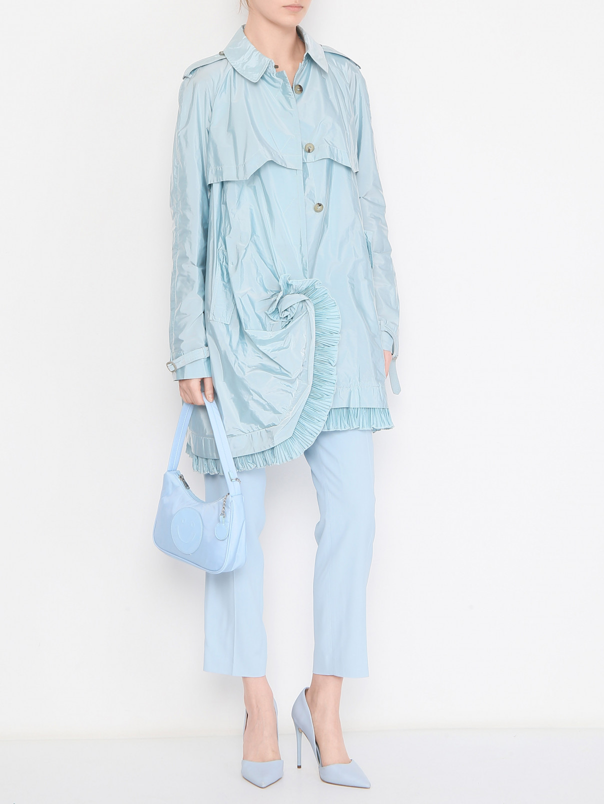 Плащ с поясом и декором Ermanno Scervino  –  МодельОбщийВид  – Цвет:  Синий
