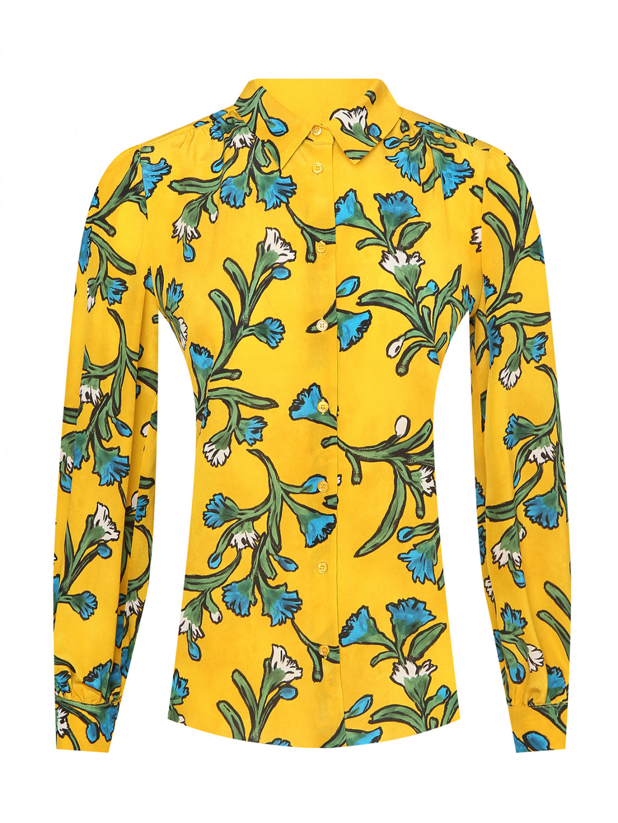 Блуза из шелка с узором Weekend Max Mara  –  Общий вид  – Цвет:  Желтый