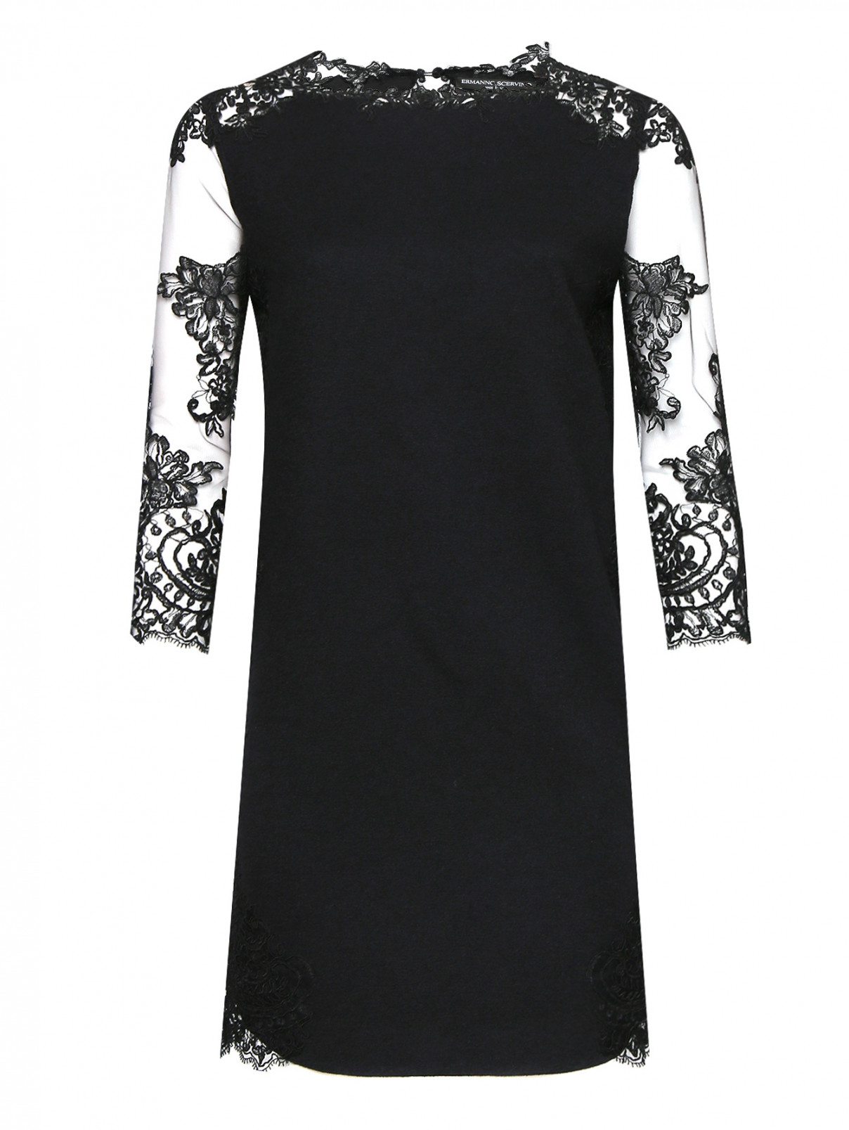 Платье из шерсти, шелка и кашемира с узором Ermanno Scervino  –  Общий вид  – Цвет:  Черный