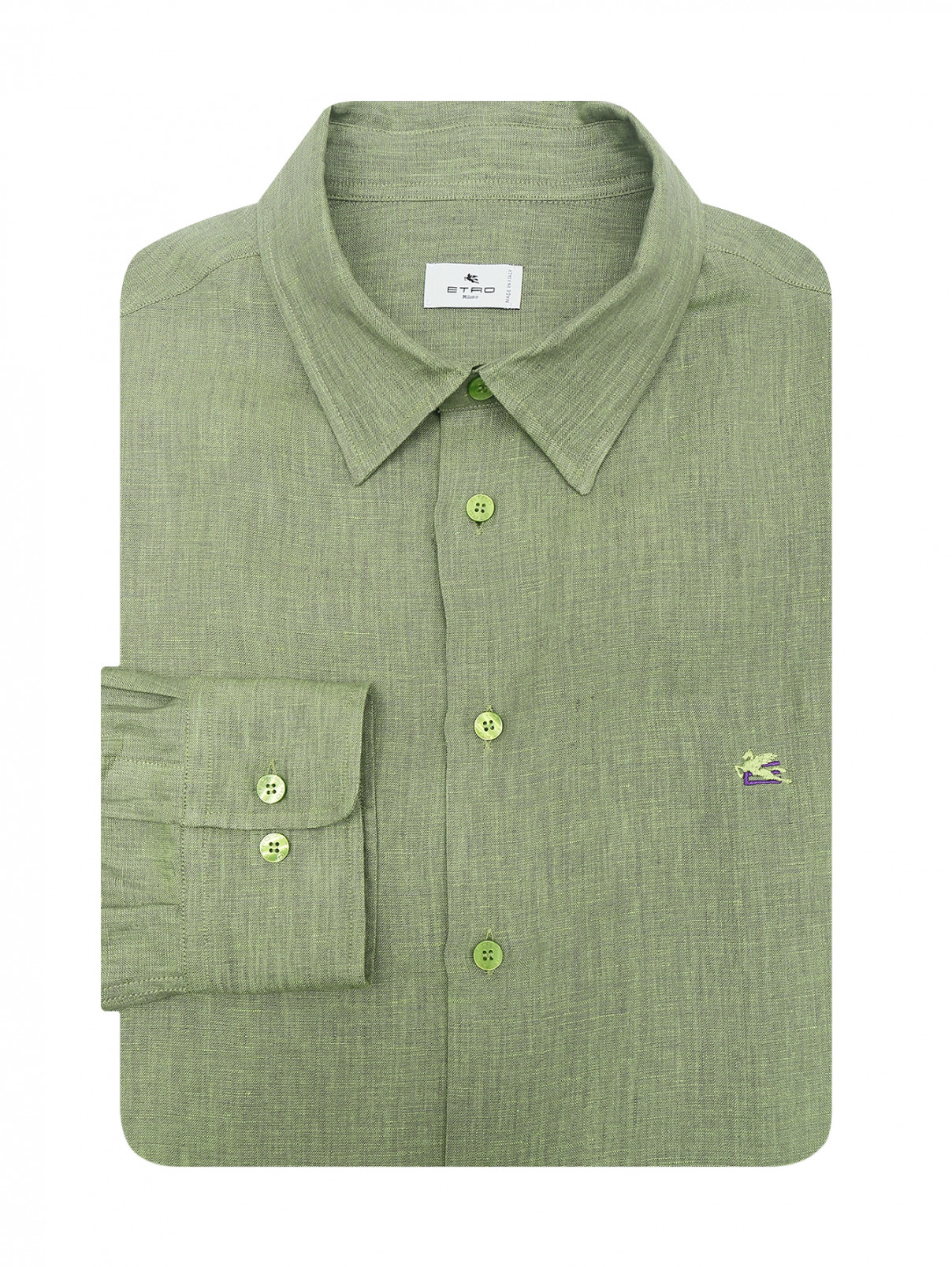 Рубашка из льна Etro  –  Общий вид  – Цвет:  Зеленый