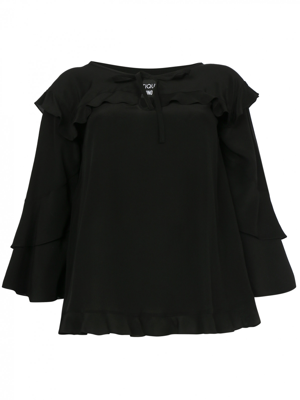 Блуза из шелка с расклешенным рукавом Moschino Boutique  –  Общий вид  – Цвет:  Черный