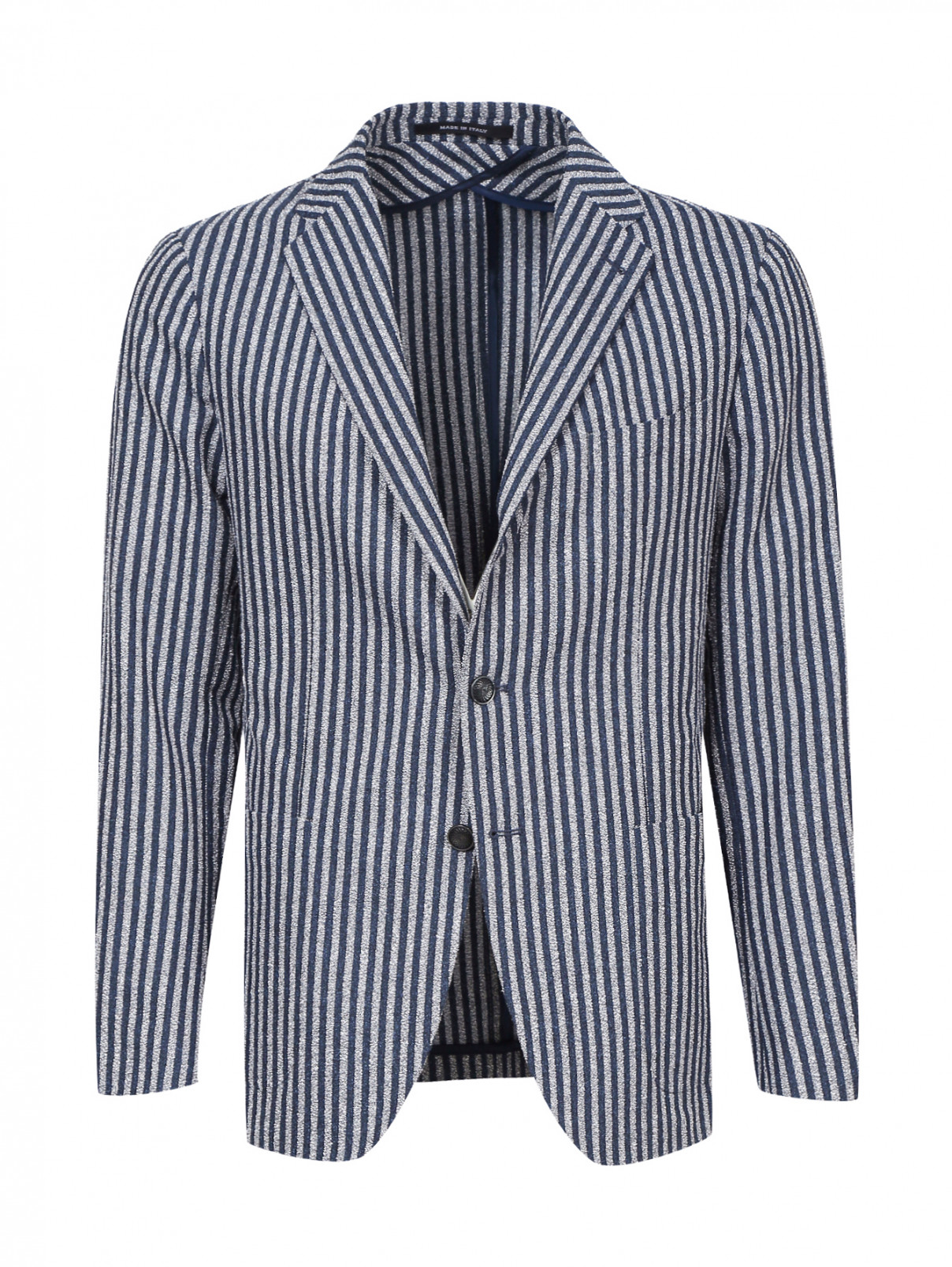 Пиджак однобортный из шерсти с узором "полоска" Tagliatore  –  Общий вид  – Цвет:  Синий