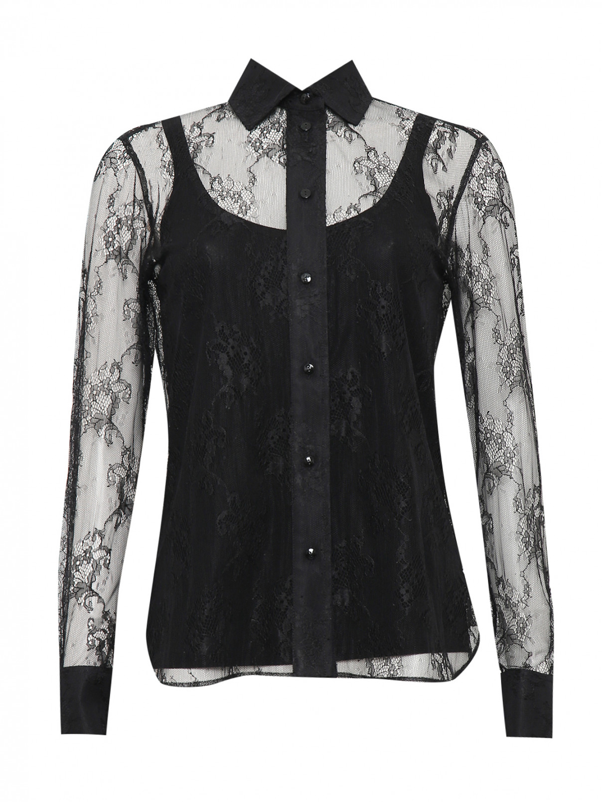 Блуза из кружева на подкладе Max Mara  –  Общий вид  – Цвет:  Черный