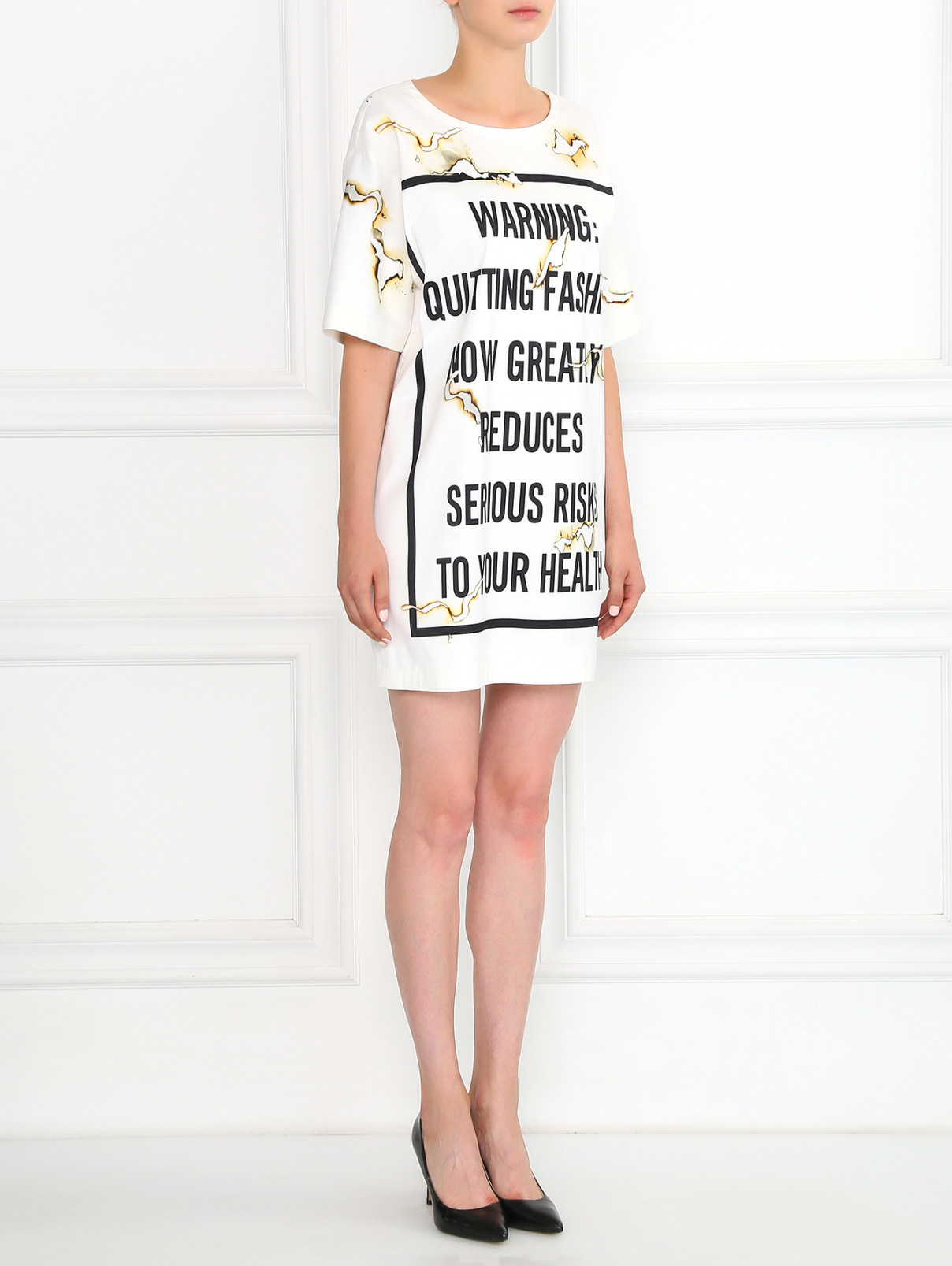Платье свободного кроя с узором Moschino Couture  –  Модель Общий вид  – Цвет:  Белый