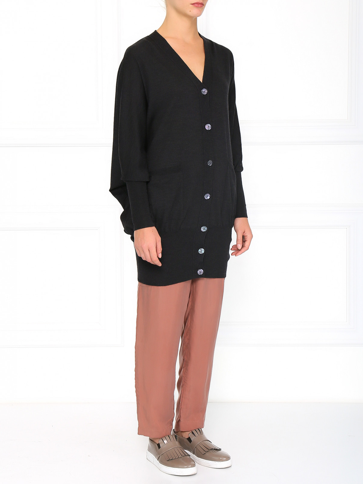 Шерстяной удлиненный кардиган с боковыми карманами Jean Paul Gaultier  –  Модель Общий вид  – Цвет:  Серый