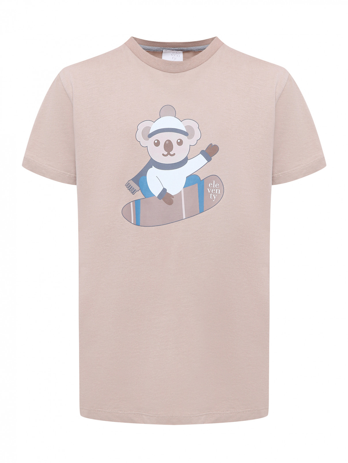 Трикотажная футболка с принтом Eleventy  –  Общий вид  – Цвет:  Бежевый