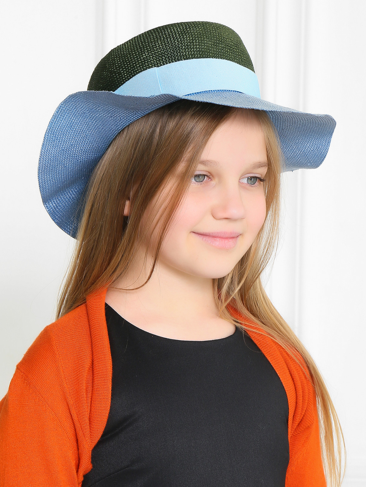 Шляпа из соломы с контрастной отделкой MiMiSol  –  Модель Общий вид  – Цвет:  Зеленый
