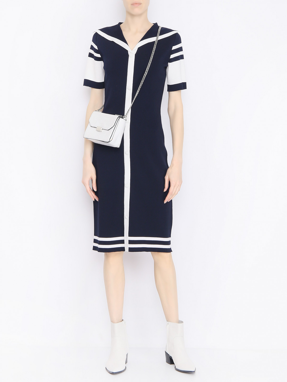 Платье-миди с коротким рукавом Moschino Boutique  –  МодельОбщийВид  – Цвет:  Синий