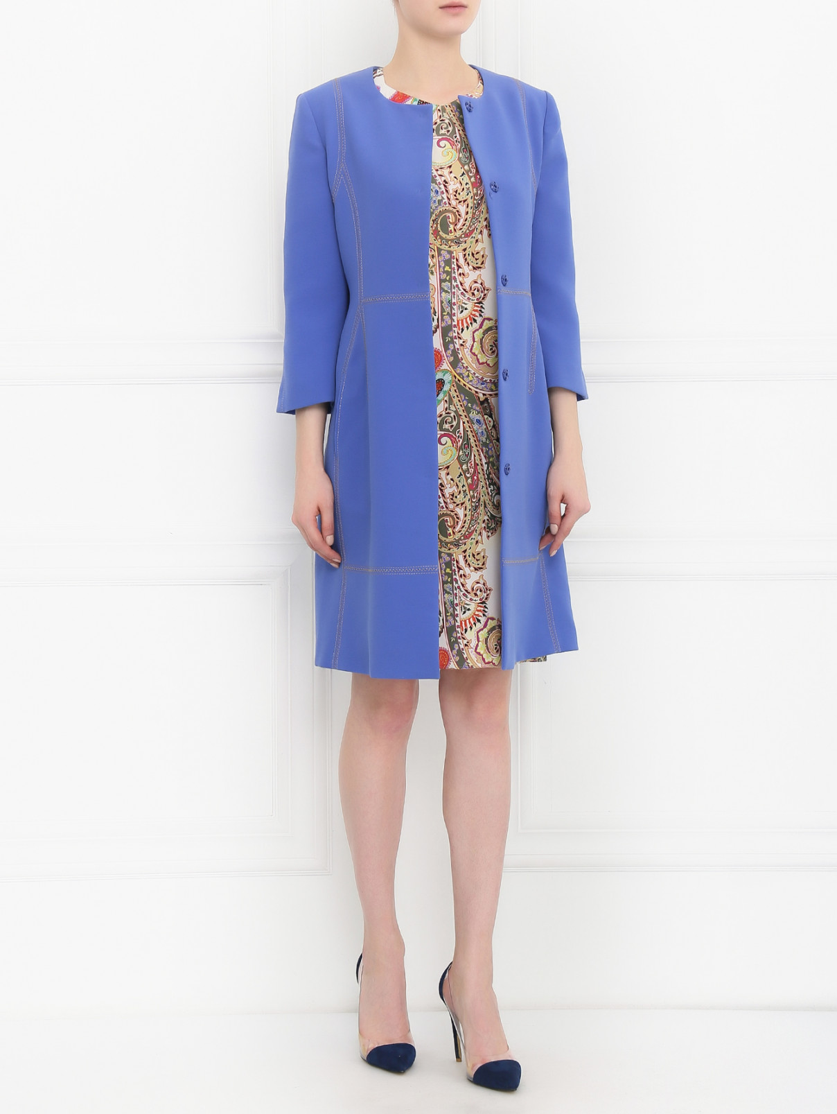 Пальто с рукавами 3/4 Alberta Ferretti  –  Модель Общий вид  – Цвет:  Синий