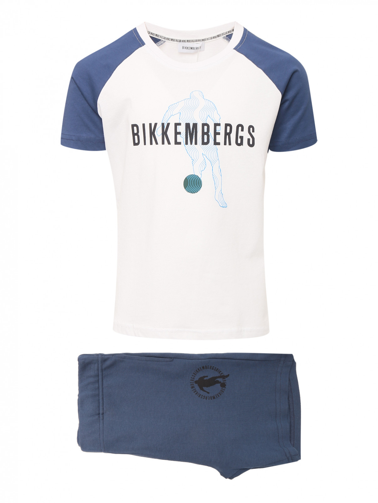 Футболка и шорты из хлопка Bikkembergs  –  Общий вид  – Цвет:  Синий