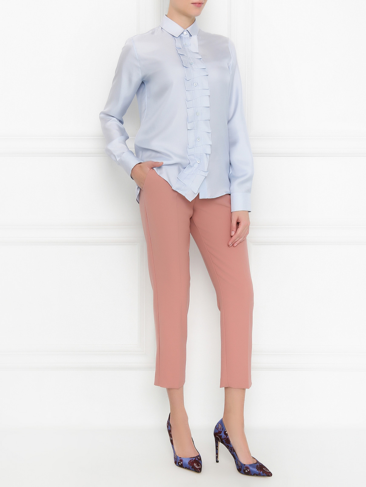 Блуза из шелка с отделкой Maison Margiela  –  Модель Общий вид  – Цвет:  Синий