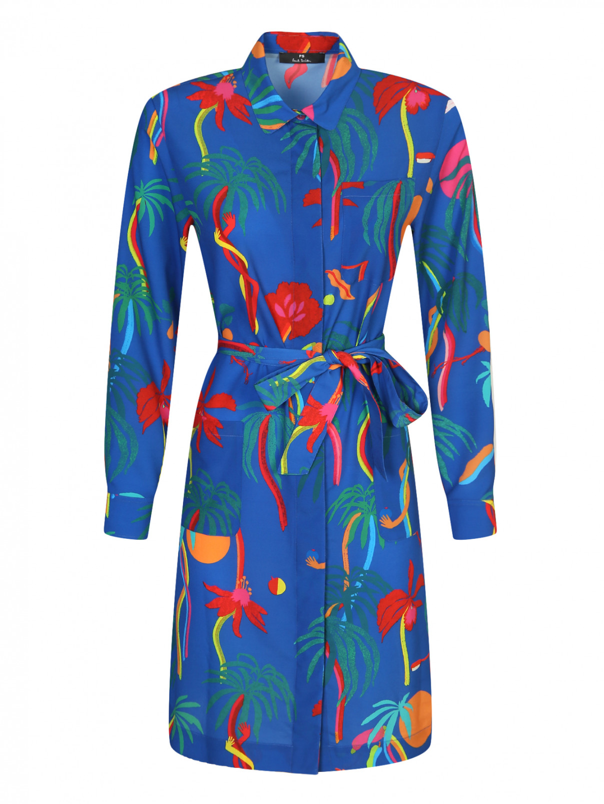Платье-рубашка с узором Paul Smith  –  Общий вид  – Цвет:  Синий