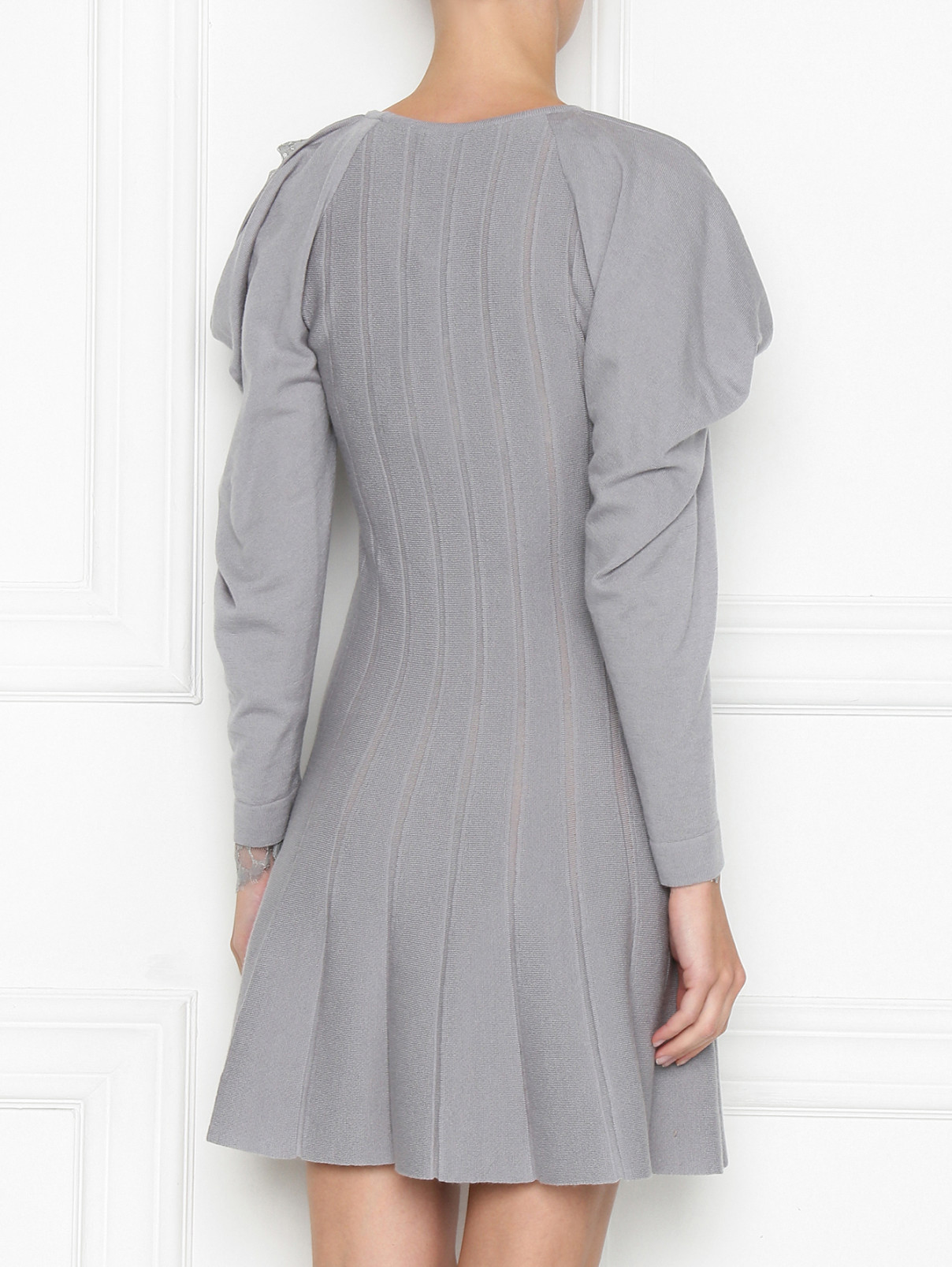 Платье из шерсти с объемными рукавами Alberta Ferretti  –  МодельВерхНиз1  – Цвет:  Серый